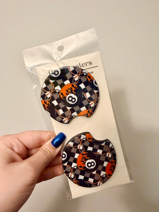 Checkered Flame 8Ball Coasters